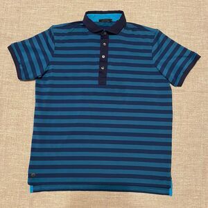Greyson Polo Golf Shirt Mens Large Blue Striped Performance Stretch Wolf Buttons
